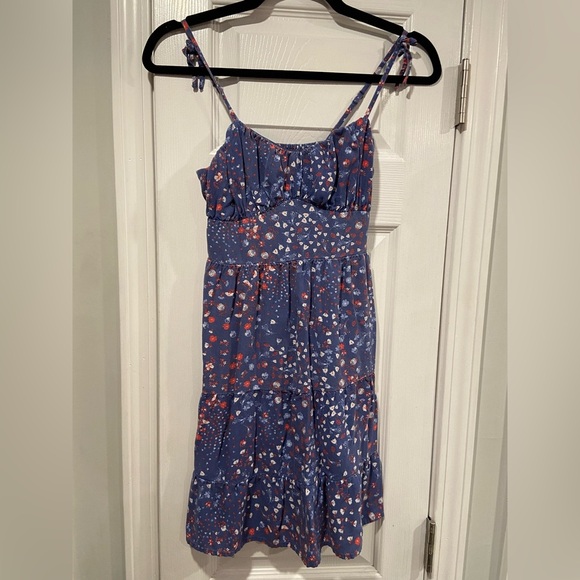 Japna Size XS Thin Adjustable Strap Smocked Back Blue Red Floral Sun Dress - Picture 1 of 10